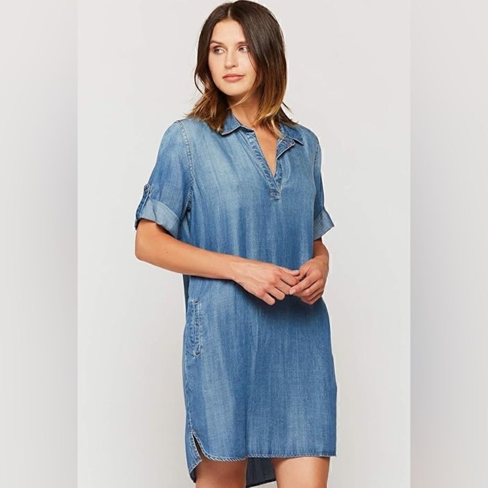 Velvet Heart Chambray Blue Collared Pullover Shirt Dress w/Pockets (Size: Small
